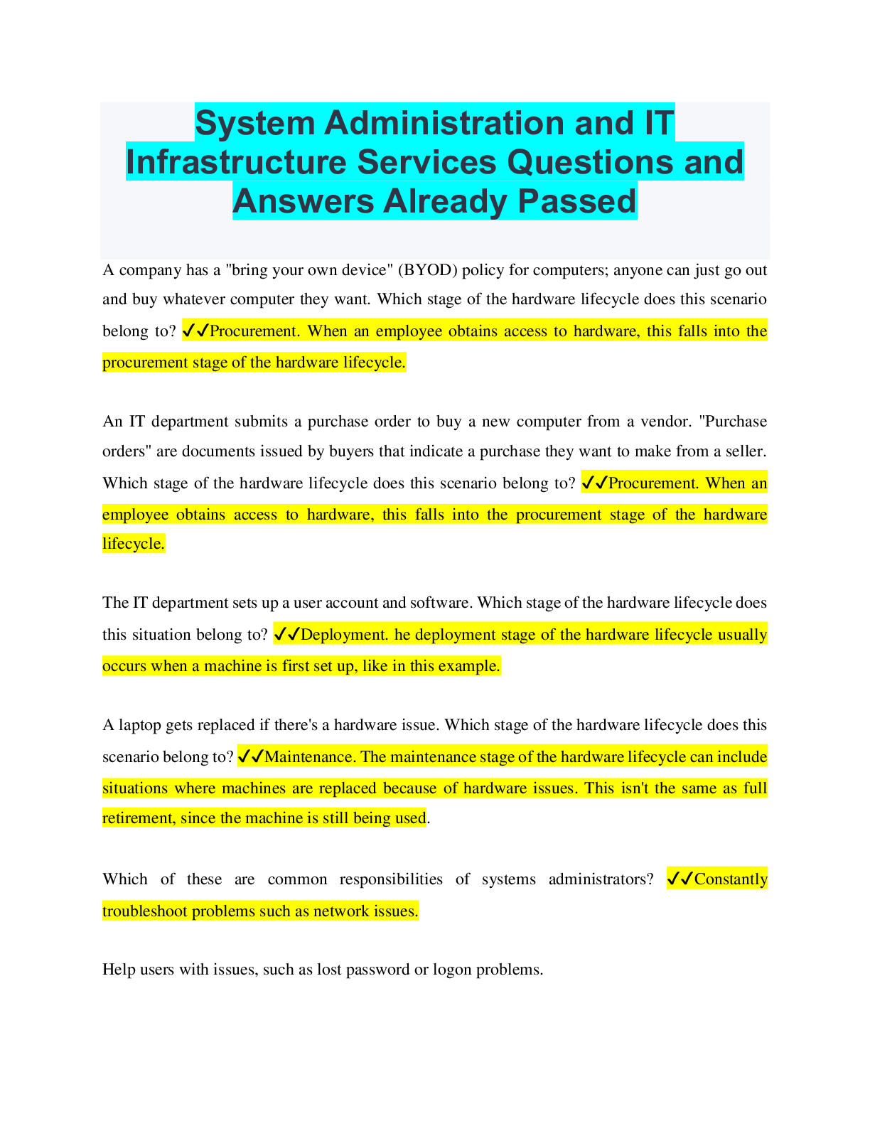 System Administration and IT Infrastructure Services Questions and